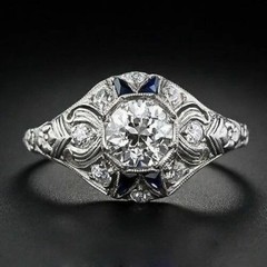 Antique Edwardian Style LabCreated Diamond ArtNavette Engagement 14K GoldFN Ring