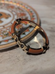 Vintage Heavy 63g Gold Brass Horsebit Clamper Bangle Leather Equestrian Cuff 60s