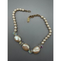 Vintage YSL Yves Saint Laurent Faux Pearl and Crystal Statement Necklace #1049
