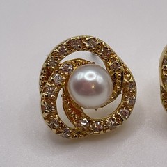 Earrings Vintage Rhinestone Faux Pearl Knot Gold Tone Metal Stud Jewelry