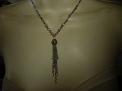 COOKIE LEE SILVER TONE CHAIN W CLEAR CRYSTAL BEADS TASSEL NECKLACE #2/18