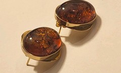 Art Deco Vtg Antique 14kt Solid Gold Huge Amber Hallmark Earrings Not Scrap 7.8g