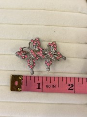Barbie Pink Rhinestone Double Butterfly Silver Tone Brooch Cottagecore Garden
