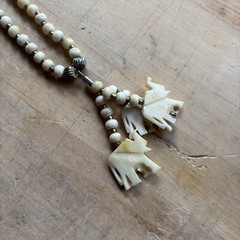 Vintage Elephant Necklace 32” Beaded Chain Celluloid Man Made