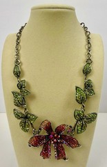 Vintage Kirks Folly Silver Tone Rhinestone Orchid Rhinestone Statement Necklace