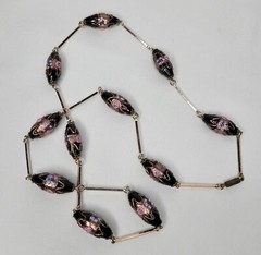 Vintage Venetian Glass Beaded Necklace Black Pink Blue Lampwork Beads Gold Tone