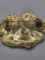 Enamel Flower Brooch Creamy Beige Gold Tone Edges