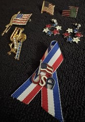 USA Patriotic Jewelry Lot 6 Pc Flag Pins Brooch Earrings Ribbon Metal Rhinestone