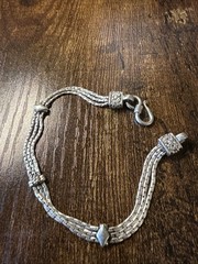 Vintage Bracelet 3 Strands Chain Sterling Silver 925 Ends With floral engravings