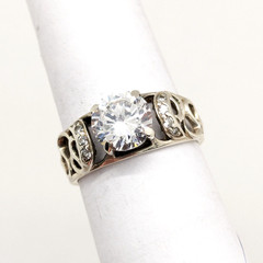 Vintage Elegant RING Silver 925 with Bright Stone -size: 8.75US (18.5mm)| UA #56