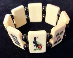 VINTAGE ASIAN CHINESE MAHJONG TILE STRETCH BRACELET