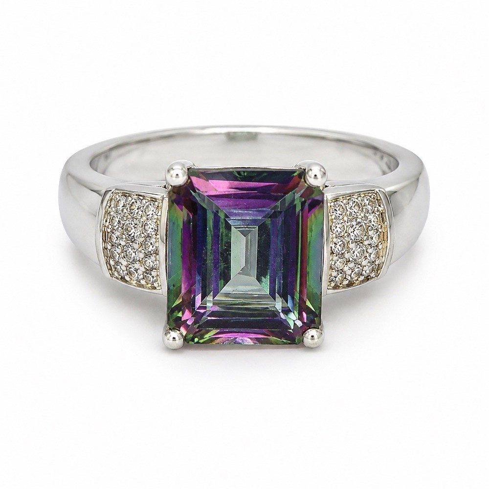 Vintage Sterling Silver 925 Mystic Topaz Ring Size 8.5 Emerald Cut 7g