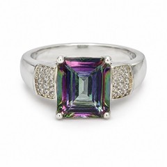 Vintage Sterling Silver 925 Mystic Topaz Ring Size 8.5 Emerald Cut 7g