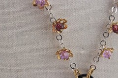 Sterling silver and gold over silver Y drop style necklace purple crystals 19″