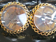ANTIQUE 14K GOLD FACETED CUT GLASS ROCK CRYSTAL CUFF LINKS SLEEVE STUD BUTTON