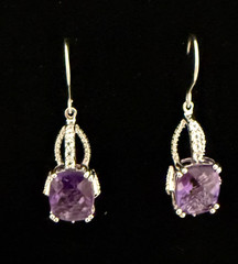 Bold JTV 8.20ctw African Amethyst & White Topaz Sterling 925 Dangle Earrings