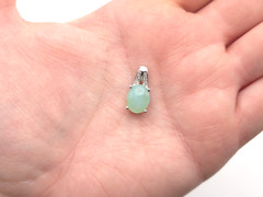 Vintage 14k White Gold Icy Jade Jadeite Diamond Pendant Slide Signed- 2.1 grams