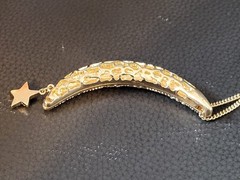 Vintage Gold tone Crescent Moon and Star Necklace with clear stones