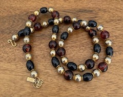 Vintage Yves Saint Laurent YSL Root Beer, Black & Gold Tone Bead Necklace 32”