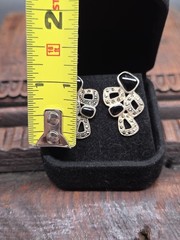 Vtg Art Deco Geometri Sterling Silver 925 Marcasite & Black Onyx Pierce Earrings