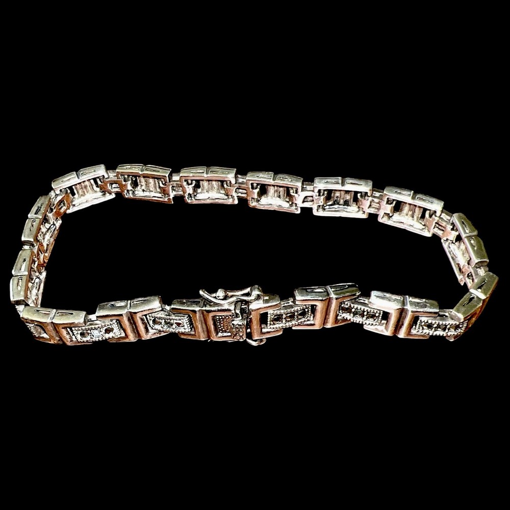Sterling Silver 925 Marcasite Hinged Links Bracelet 21 gr Vintage 7.5″