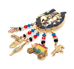 Moulin Rouge Western Cowboy Lucky Horseshoe Enameled Glitzy Charm Brooch
