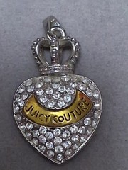 Vintage Juicy Couture puffy heart & crown pendant, Pave set rhinestones, silver
