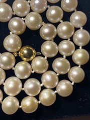 Necklace 10mm Cultured Pearl pinkish lavender KNOTTED silk 9mm 14k ball clasp