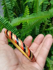Vintage Art Deco Celluloid Bracelet Bangle Candy Striped Carved A Real Find!
