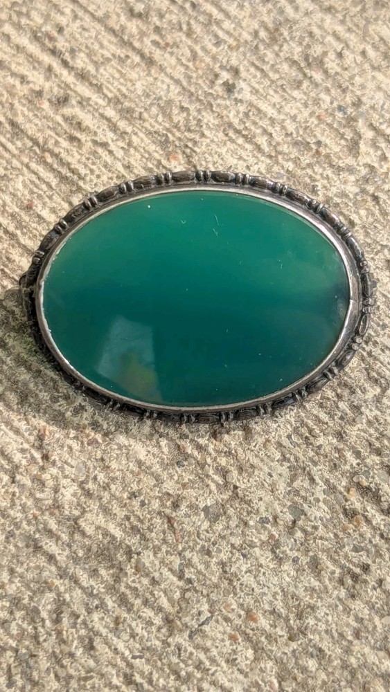 Art Deco Sterling Marcasite and Chrysoprase Brooch pin signed Germany Sterling