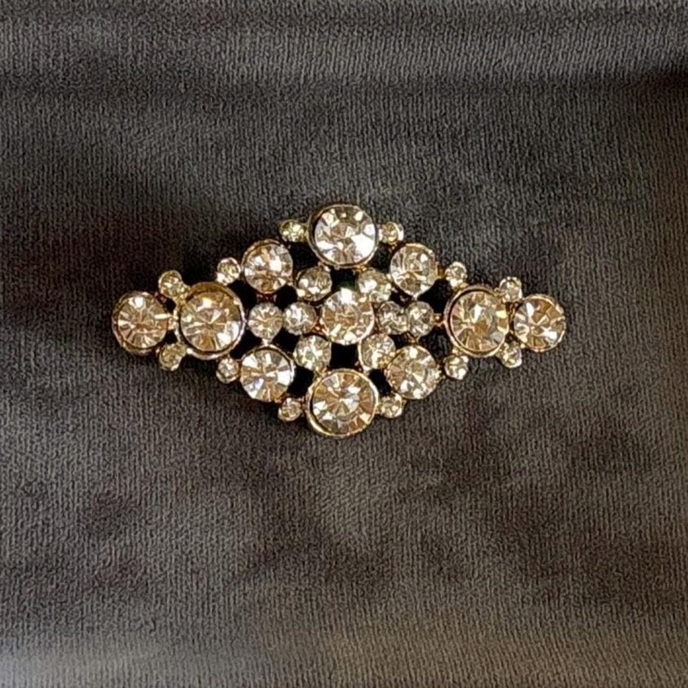 Vintage Art Deco Rhinestone Brooch Silver Tone Marquise Diamond Openwork Pin