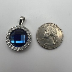 Vintage Simulated Blue Stone Pendant Faceted with Clear Crystal Accents
