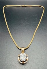 925 Sterling Silver Gold Vermeil 18” Chain Italy 10mm Crystal Pendant