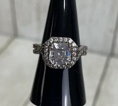 Sterling Silver 925 SJD White CZ Halo Engagement Wedding Ring Size 7.75