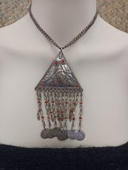 Tribal Chandelier Necklace Ethnic Statement Coin Fringe Vintage Boho Jewelry VTG