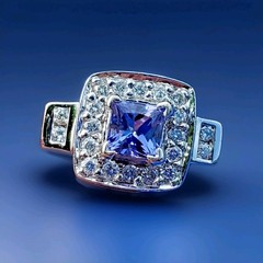 Tanzanite DIAMOND Deco Halo Style Engagement RING SOLID 14K WHITE GOLD Solitaire