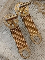 Vintage SWANK Gold Tone Mesh Cuff Links w/Blue Rivoli Stones, Nice!