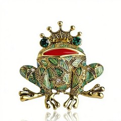 Vintage Frog Brooch Pin Green Rhinestone Eyes Gold Tone Animal Coat Scarf Gift N