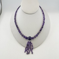 Jay King Necklace Amethyst Purple Tassel Dangle Drop Sterling Silver Beaded 925