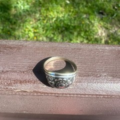 Vintage Soviet USSR 875 Silver Kubachi Niello Gilt Ring Hand Carved Ornate Band