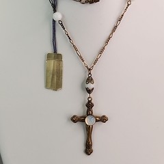 Vintage Cross Necklace Carole Opalite Antiqued Gold Tone 28″