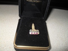 Vtg 10K Gold Woolworth Service Pendant 3 Pink Stones Building IOB Scrap 1.8gm