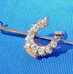 Original EARTH MINED DIAMOND Deco Horseshoe Brooch Equestrian PIN SOLID 14K GOLD