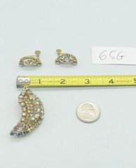 Vtg Signed CONTINENTAL Pink Clear AB Glass Rhinestones Earrings Brooch Pin Set