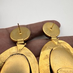 Vintage Nicolas Frangos Gold Tone Mother Of Pear Black Resin Dome Earrings