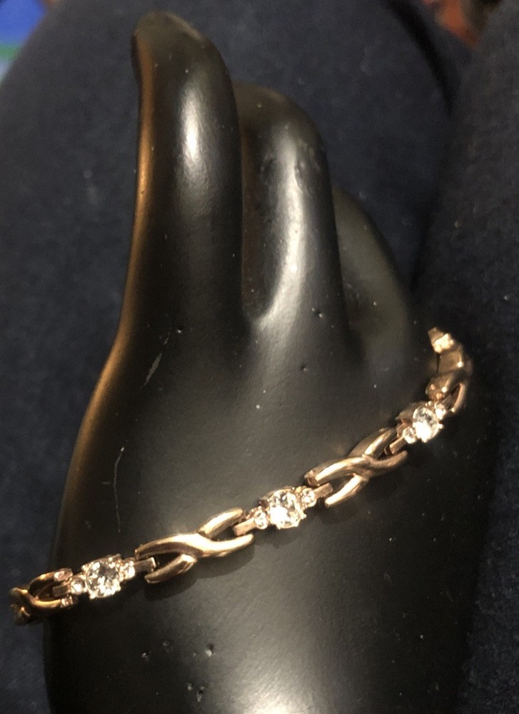 Ann Klein Rose Gold Tone Rhinestones Chain Bracelet 7 1/2”