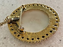 Vtg Hand Painted Porcelain Bird Brooch Pendant Necklace Ornate Signed Anna Mae