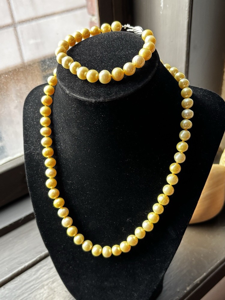 Vintage Sterling Silver Freshwater Pearl 18″ Necklace Bracelet SET 925 Cultured