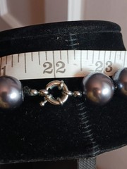 18in Glass Metallic Black Faux Pearls Necklace Large 0.5 Inch/12mm, Big Clasp