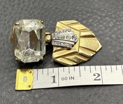 Vintage Runway Art Deco Style Crystal Drop Clip On Earrings Gold Tone Chunky